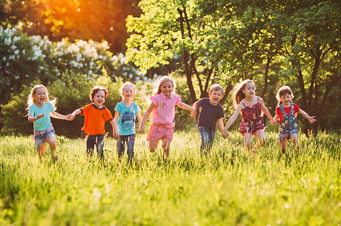 Kids exploring a park